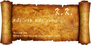 Kórik Károly névjegykártya